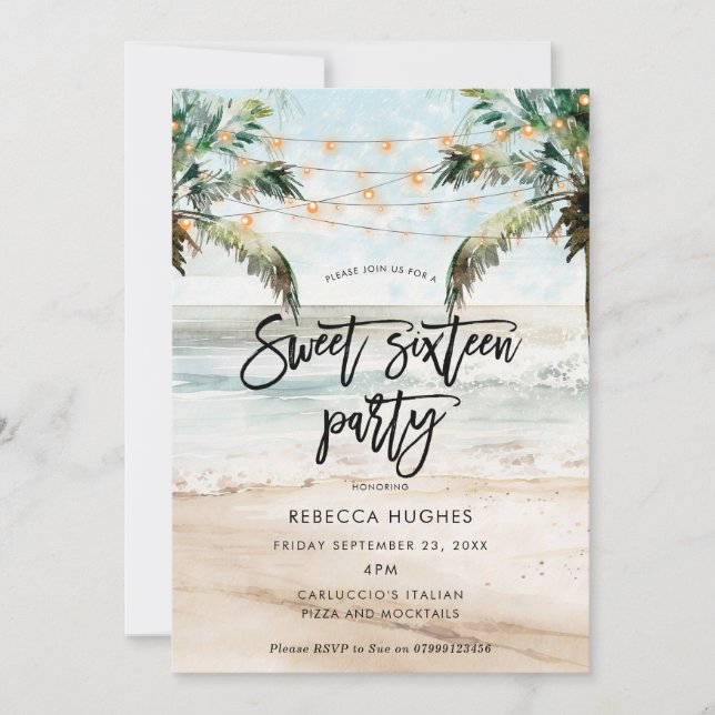 beach palms tropical sweet 16 invitation (Front)