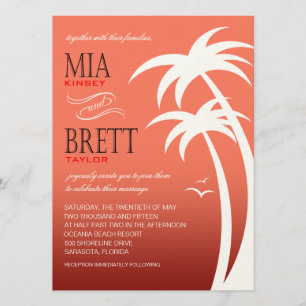Beach Palms Tropical Wedding FELT   coral Invitation