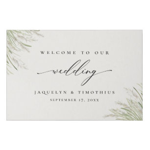 Beach Pampas Grass Frame Wedding Welcome Faux Canvas Print