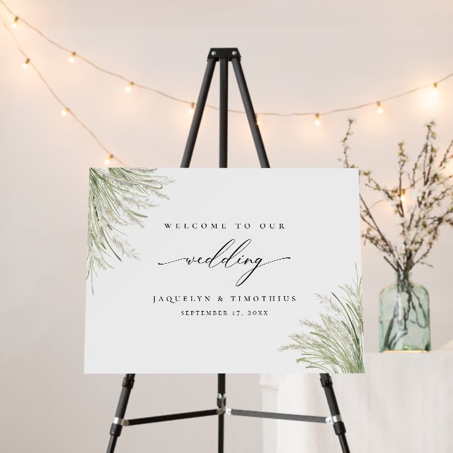 Beach Pampas Grass Frame Wedding Welcome Foam Board (In Situ (Stand))