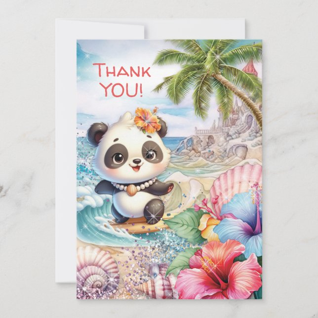 Beach Panda Thank You Note Card (Front)