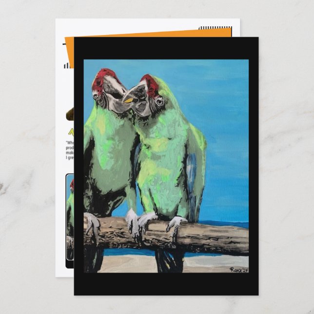 ‘Beach Parrots’ Painting on a Small-Scale Print  Invitation (Front/Back)