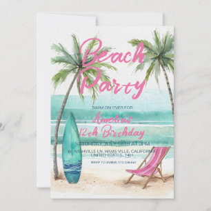 Beach Party 12th Birthday Invitation   Tropical Pa