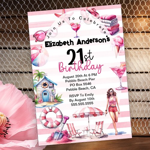 Beach Party 21st Birthday Invitation