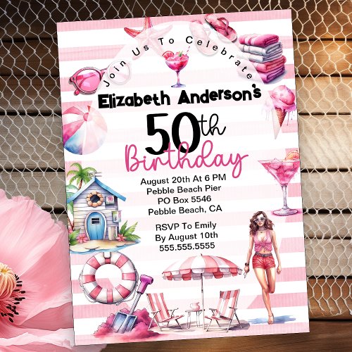 Beach Party 50th Birthday Invitation