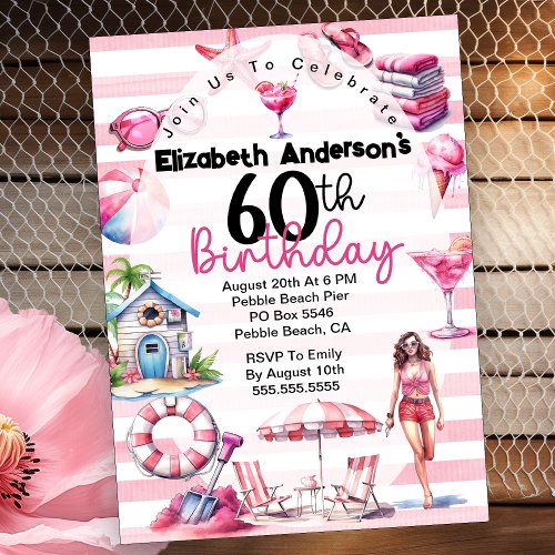 Beach Party 60th Birthday Invitation