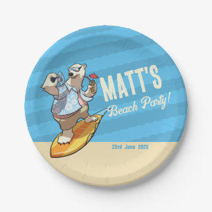 Beach Party Add Your Name Cool Surfing Polar Bear Paper Plates