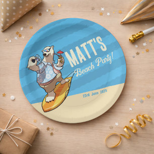 Beach Party Add Your Name Cool Surfing Polar Bear Paper Plates