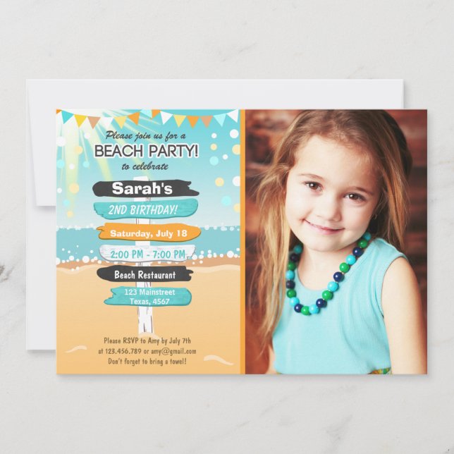 Beach Party Beach birthday Beach invitation (Front)