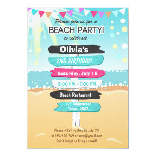 beach birthday invitations zazzle
