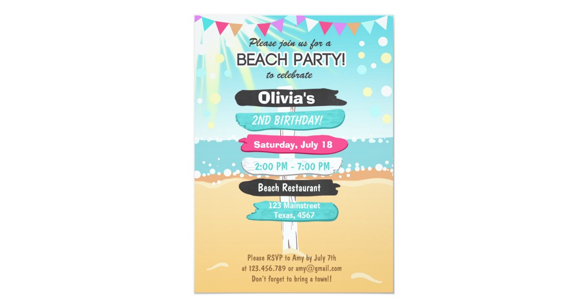 Beach Party Beach birthday Beach invitation | Zazzle.com