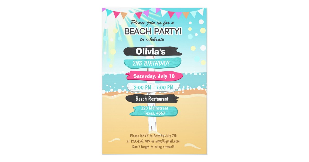 Beach Party Beach Birthday Beach Invitation Zazzle Com