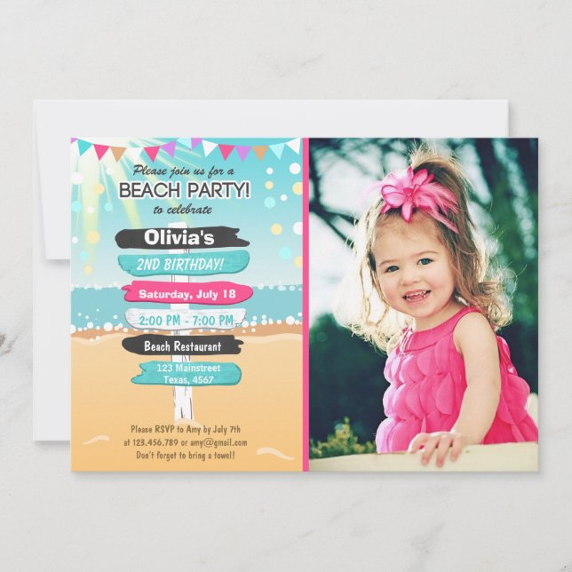 Beach Party Beach birthday Beach invitation (Front)