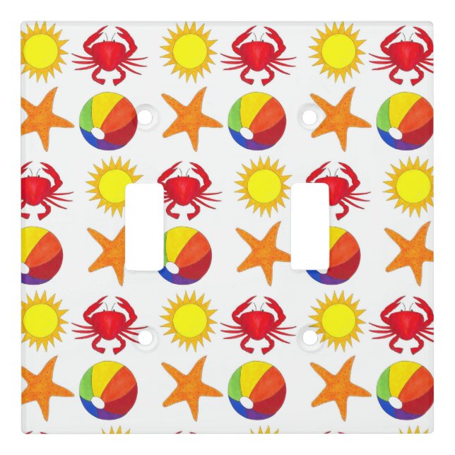 Beach Party Beachball Sun Crab Starfish Seashore Light Switch Cover (Front)