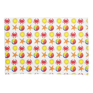 Beach Party Beachball Sun Crab Starfish Seashore Pillow Case