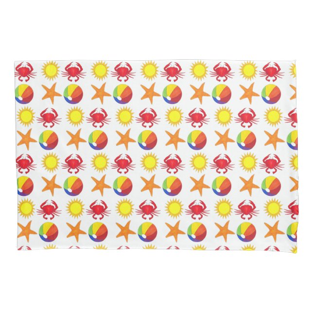 Beach Party Beachball Sun Crab Starfish Seashore Pillow Case (Front)