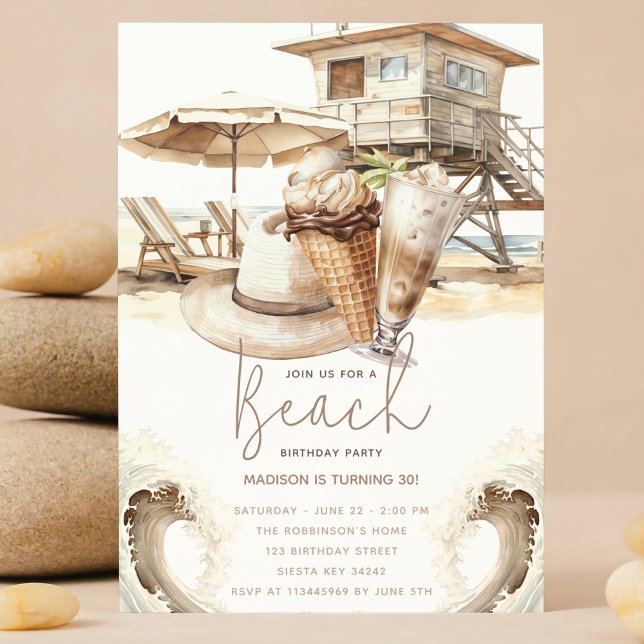 Beach Party Birthday Pastel Sand Invitation (Creator Uploaded)