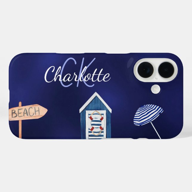 Beach party blue white monogram name Case-Mate iPhone case (Back (Horizontal))