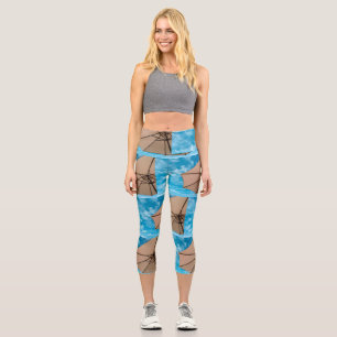 Beach party blues sun ocean umbrella pop color capri leggings