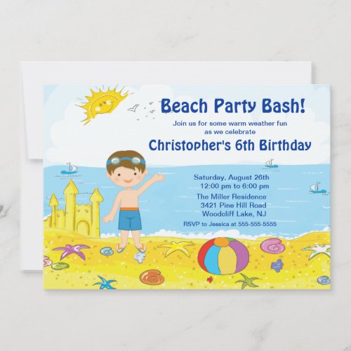 Beach Party Boy Swimming Birthday Invitation