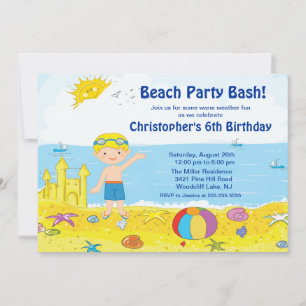 Beach Party Boy Swimming Birthday Invitation