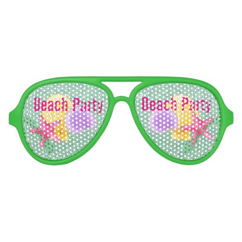 Beach Party Colorful Seashells Green Aviator Sunglasses