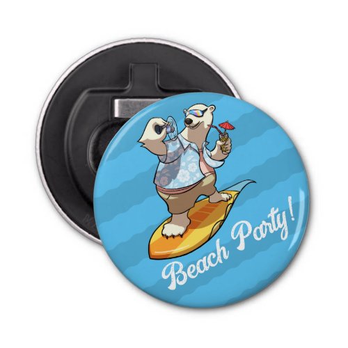 Beach Party Cool Surfing Polar Bear With Cocktail Bottle Opener