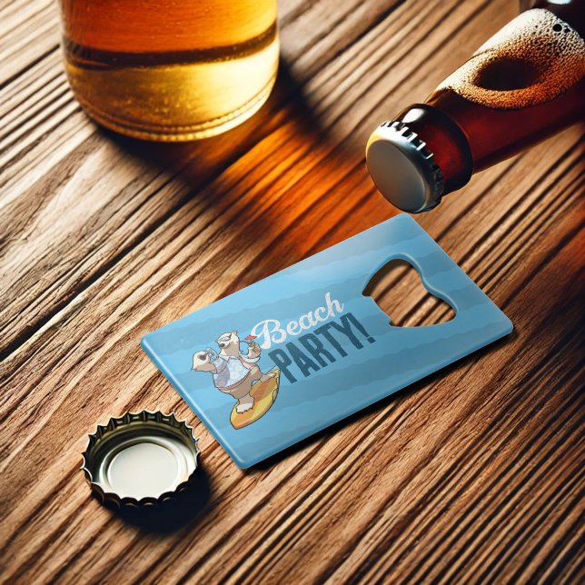 Beach Party Cool Surfing Polar Bear With Cocktail Credit Card Bottle Opener (Creator Uploaded)