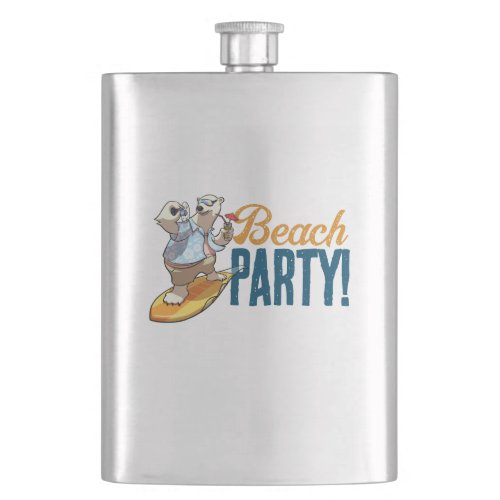 Beach Party Cool Surfing Polar Bear With Cocktail Flask