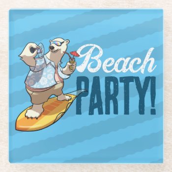 Beach Party Cool Surfing Polar Bear With Cocktail Glass Coaster by NoodleWings at Zazzle