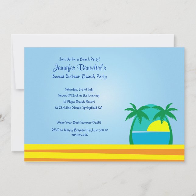 Beach Party  Custom Invitation (Front)