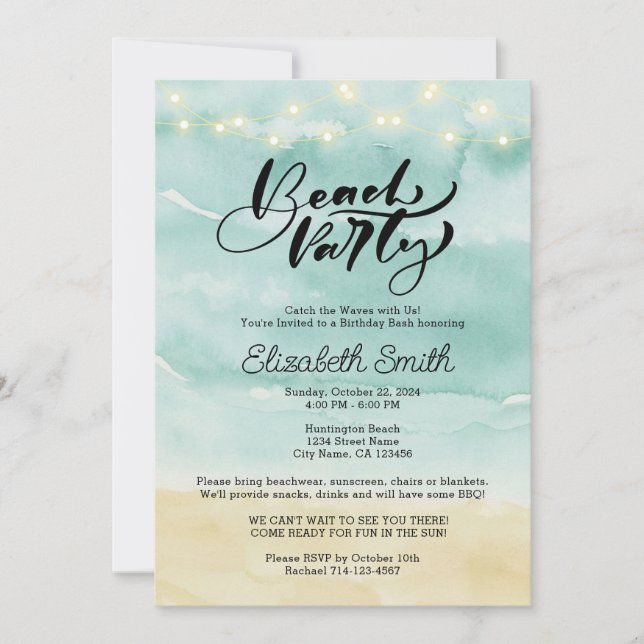 Beach Party Digital Invitation Card (Front)