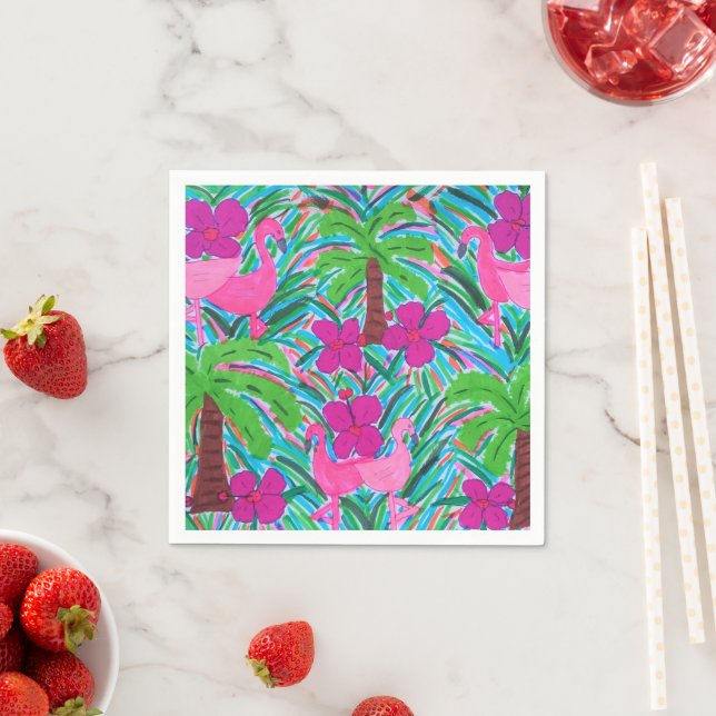 Beach Party Flamingos and Palm Trees  Napkins (Insitu)
