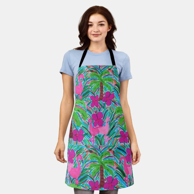 Beach Party Flamingos and Palms Apron (Worn)