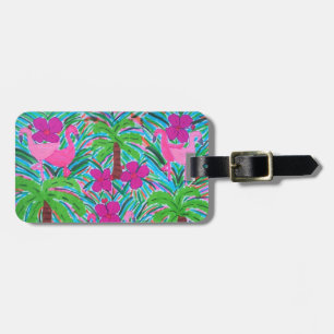 Beach Party Flamingos and Palms Luggage Tag