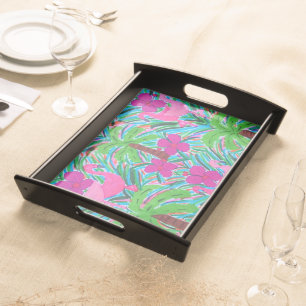 Beach Party Flamingos and Palms Serving Tray