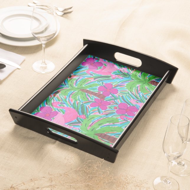 Beach Party Flamingos and Palms  Serving Tray (Front)