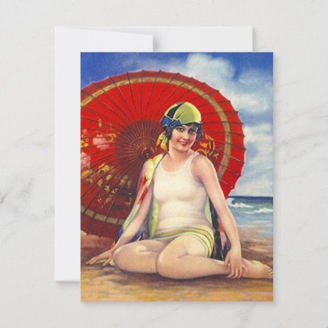 Beach Party Flapper Era Style Cloche Invitation (Front)