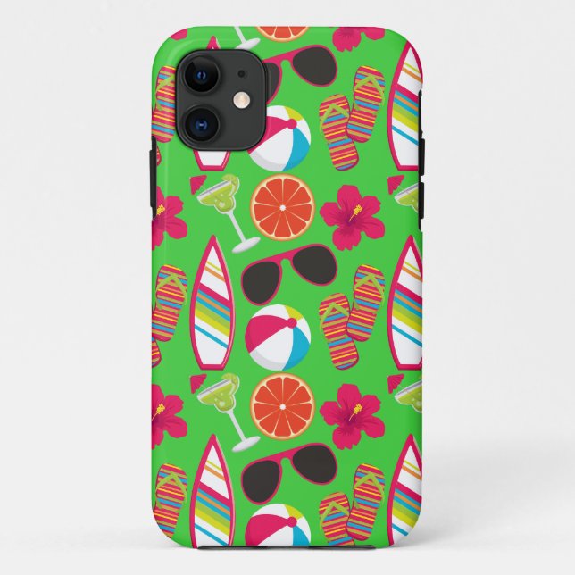 Beach Party Flip Flops Sunglasses Beach Ball Green Case-Mate iPhone Case (Back)