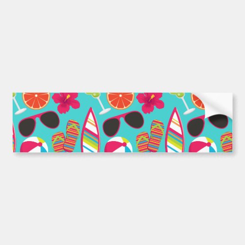 Beach Party Flip Flops Sunglasses Beach Ball Teal Bumper Sticker