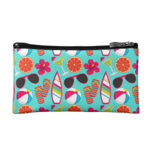 Beach Party Flip Flops Sunglasses Beach Ball Teal Cosmetic Bag