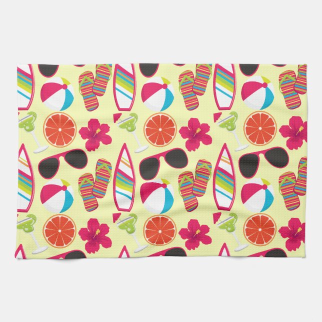 Beach Party Flip Flops Sunglasses BeachBall Yellow Kitchen Towel (Horizontal)