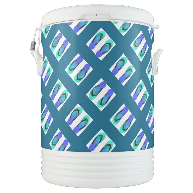 Beach Party Flip Flops Teal  Beverage Cooler (Back)