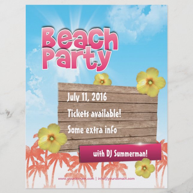Beach Party flyer - one sided, fully customizable (Front)