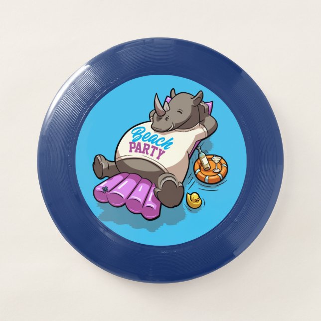 Beach Party Funny Rhino Swimming Pool Cartoon Wham-O Frisbee (Front)