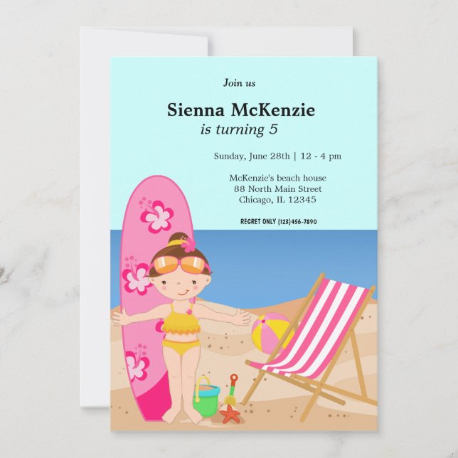 Beach Party (Girl) Invitation (Front)