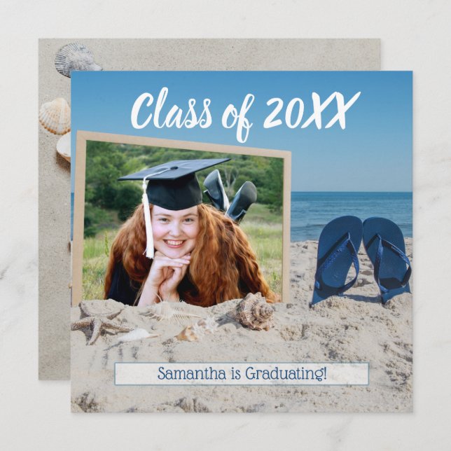 Beach Party Graduation Photo Invitation (Front/Back)