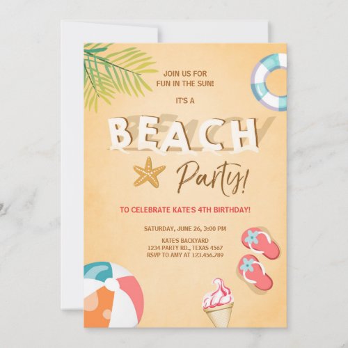 Beach Party Invitation Beach Birthday BBQ Summer