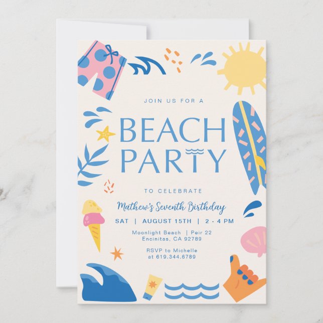 Beach Party Invitation | Sun and Surf Party Invite (Front)