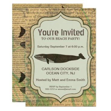 Beach Party Invitation Whale Nautical Rustic Art Beach Party Invitation Whale Nautical Rustic Art